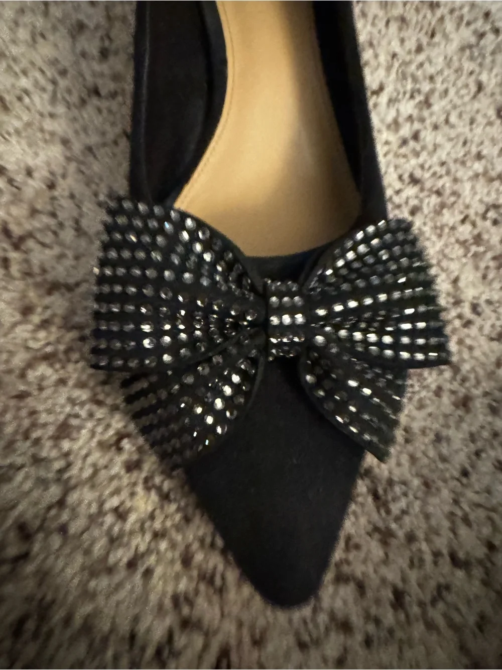 J. Crew Black Kitten Heels with Crystal Bow Accent